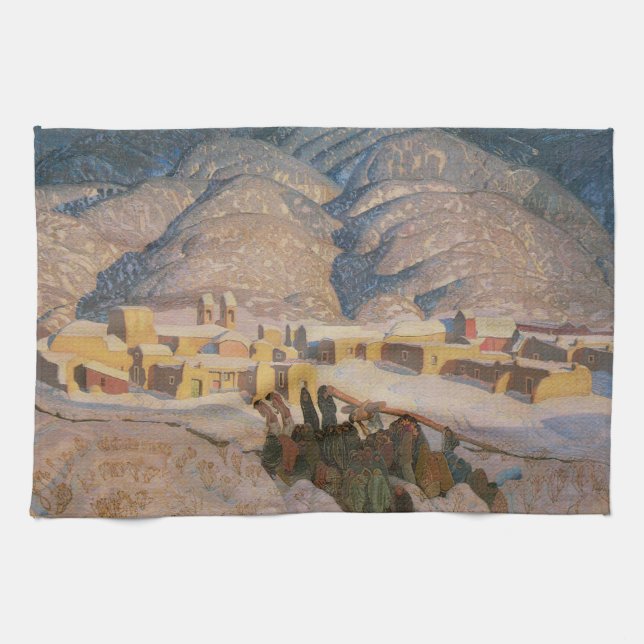 Sangre de Cristo Mountains by Blumenschein Tea Towel (Horizontal)