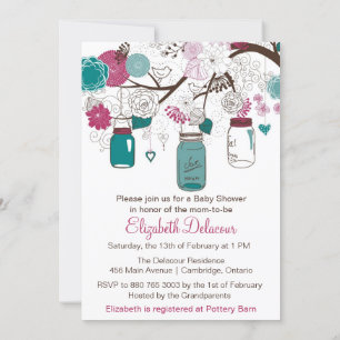 Sangria and Teal Mason Jars Baby Shower Invitation