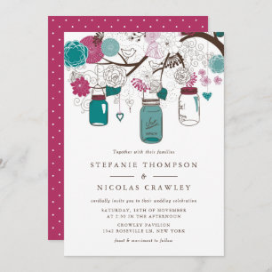 Sangria and Teal Mason Jars Wedding Invitation