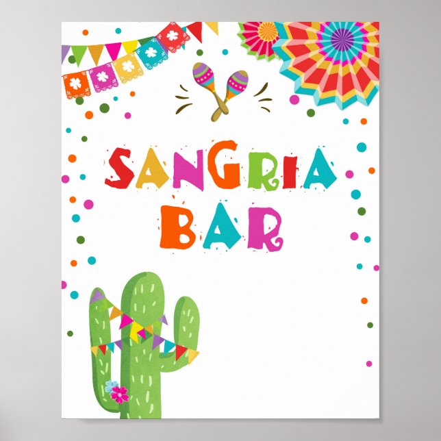 Sangria Bar Drinks Cactus Fiesta Party Table Sign (Front)