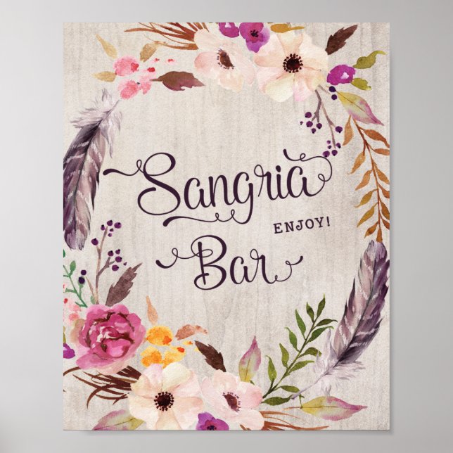 Sangria Bar Sign Rustic Baby Shower Wedding Favors (Front)