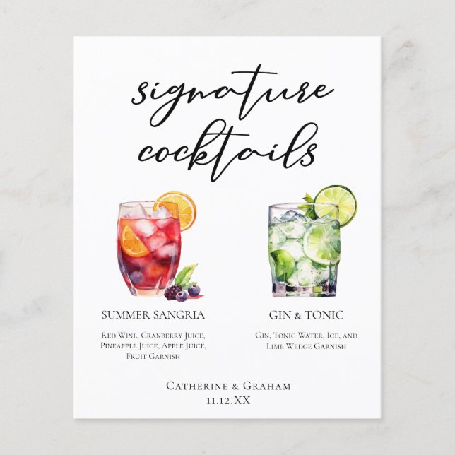 Sangria Gin & Tonic Signature Cocktails Menu (Front)