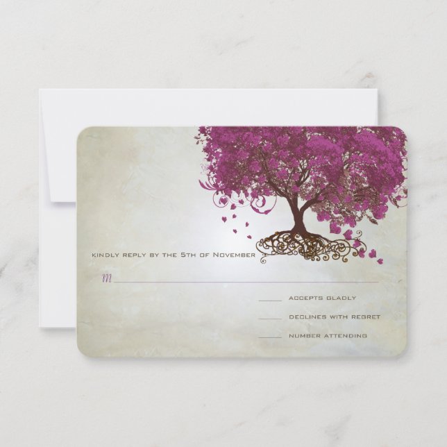 Sangria Heart Leaf Tree Wedding Invites (Front)