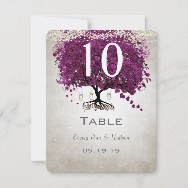 Sangria Heart Leaf Wedding Table Number (Front)