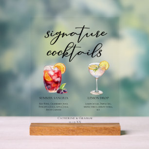 Sangria Lemon Drop Fruity Signature Cocktails Acrylic Sign