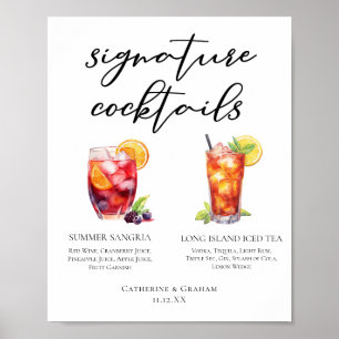 Sangria Long Island Tea Signature Cocktails Menu Poster