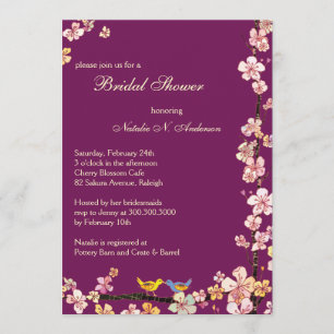 Sangria Love Birds Floral Bridal Shower Invitation