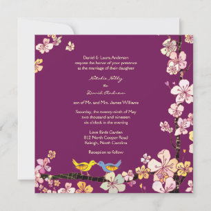 Sangria Love Birds Romantic Floral Wedding Invitation