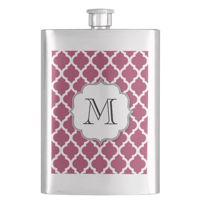 Sangria Moroccan Tile with Customisable Monogram Hip Flask (Front)