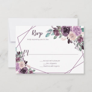 Sangria Purple Floral Geometric RSVP Card