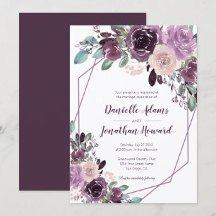 Sangria Purple Floral Geometric Wedding Invitation
