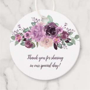 Sangria Purple Mauve Floral Round Wedding   Favour Tags