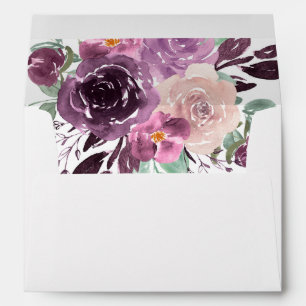 Sangria Purple Mauve Watercolor Floral Wedding Envelope