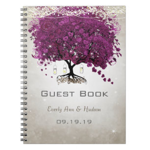 Sangria  Purple Romantic Heart Leaf Wedding Notebook