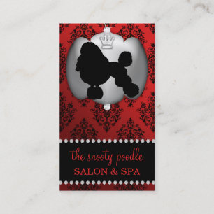 Sangria Red Jewelled Damask Dog Grooming/Spa Business Card