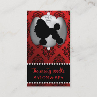 Sangria Red Jewelled Damask Dog Grooming/Spa Business Card