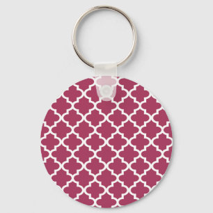 Sangria Red Moroccan Tile Trellis Pattern Key Ring