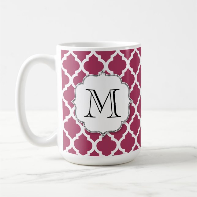 Sangria Red Moroccan Tile w/ Customisable Monogram Coffee Mug (Left)
