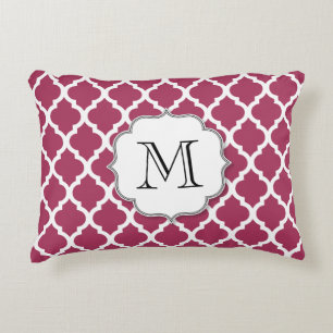 Sangria Red Moroccan Tile w/ Customisable Monogram Decorative Cushion