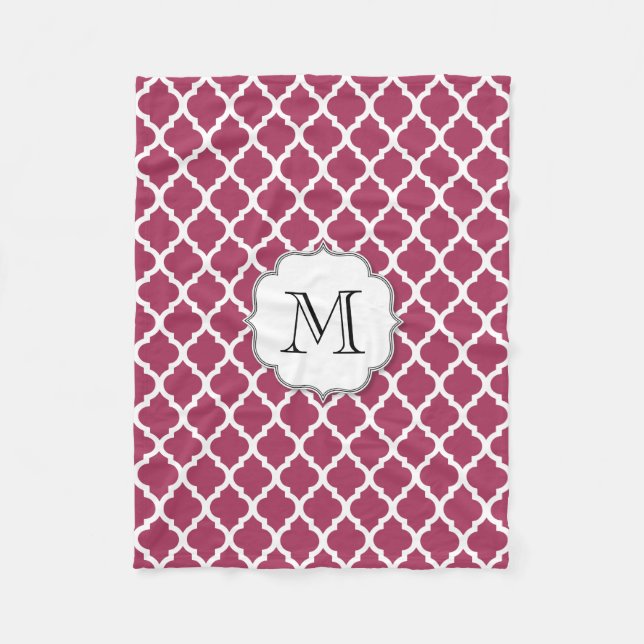 Sangria Red Moroccan Tile w/ Customisable Monogram Fleece Blanket (Front)