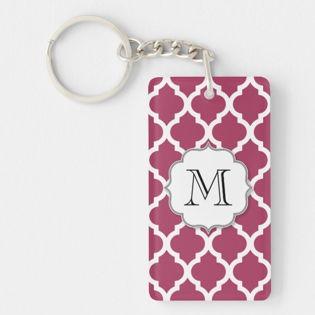 Sangria Red Moroccan Tile w/ Customisable Monogram Key Ring (Front)