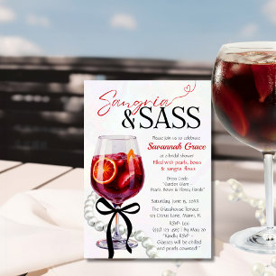 Sangria & Sass Bridal Shower Pearls and bow Invitation