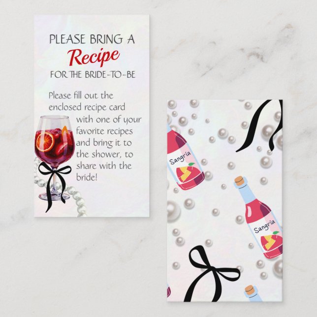 Sangria & Sass Recipe Request Bridal Shower Enclosure Card (Front/Back)