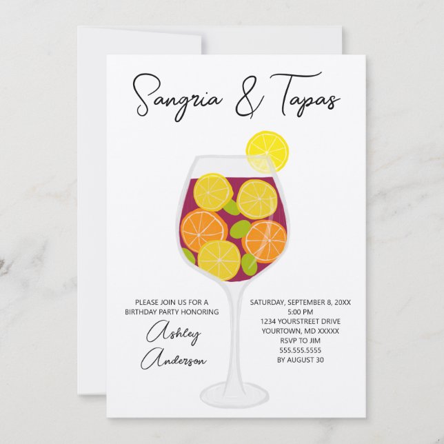 Sangria & Tapas Spanish Cocktail Birthday Invitation (Front)