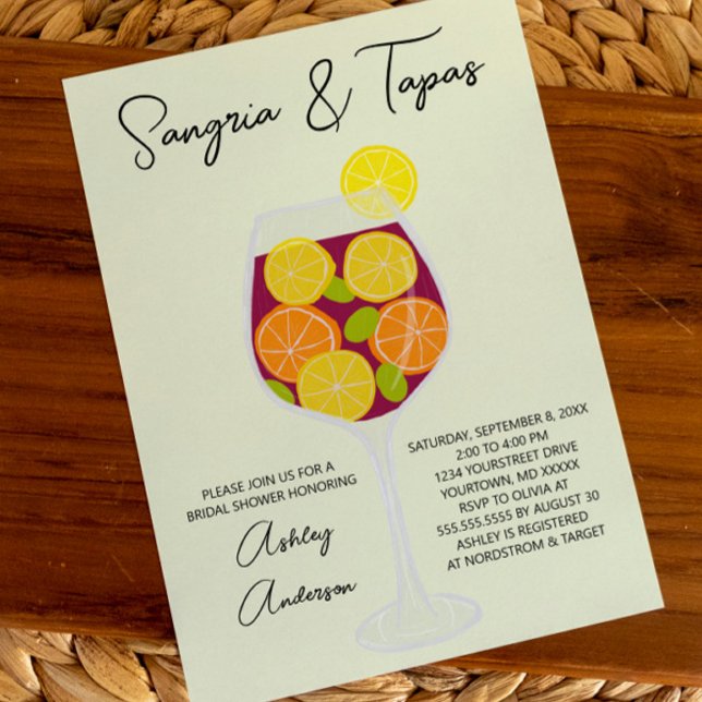Sangria & Tapas Spanish Cocktail Bridal Shower Invitation (Creator Uploaded)