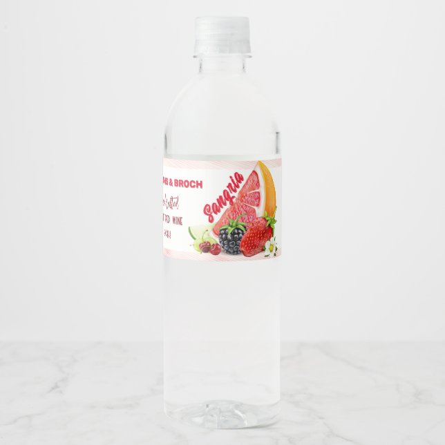 Sangria Tropical Fruit Wedding Water Bottle Label (Front)