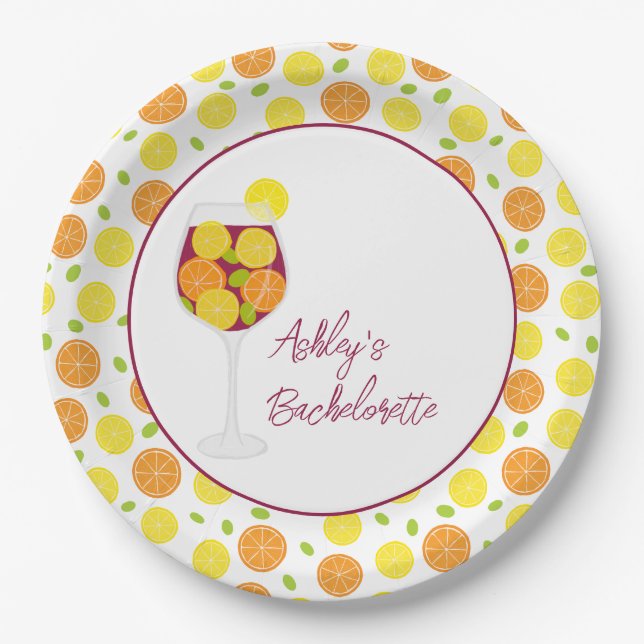 Sangria Wedding, Bachelorette, or Bridal Shower Paper Plate (Front)