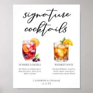 Sangria Whiskey Sour Signature Cocktails Menu Poster