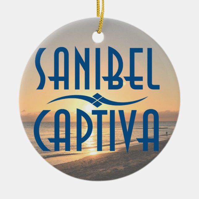 Sanibel Captiva Islands Florida Sunset Ceramic Tree Decoration (Front)