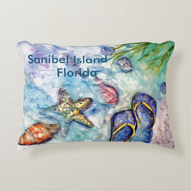Sanibel Flip Flops watercolor Decorative Cushion (Front)
