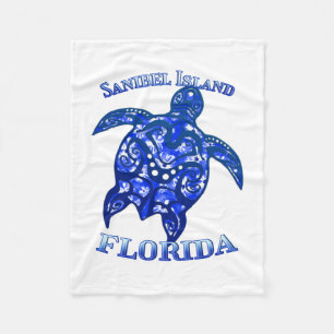 Sanibel Florida Vacation Tribal Turtle Fleece Blanket