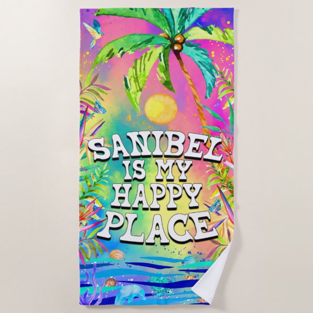 Sanibel is my Happy Place Beach Towel (Front)