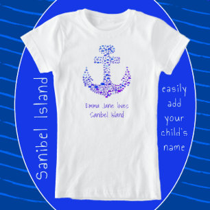 Sanibel Island FL Sea Creatures Anchor and Name T-Shirt