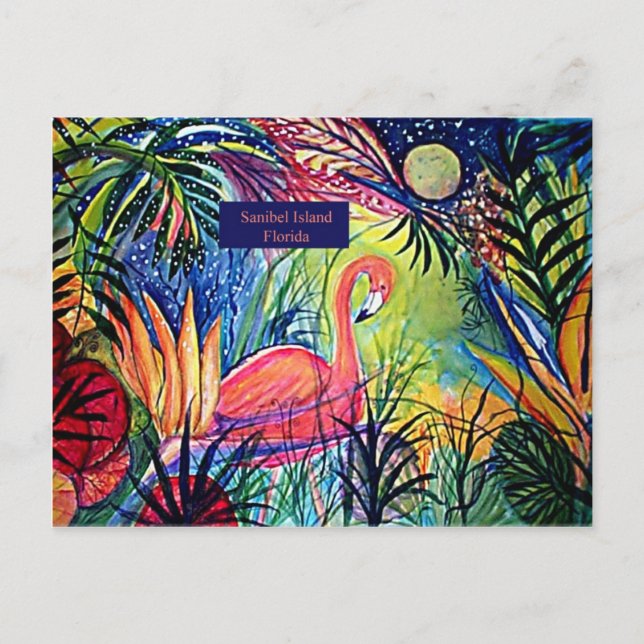 Sanibel Island Flamingo Art Postcard (Front)