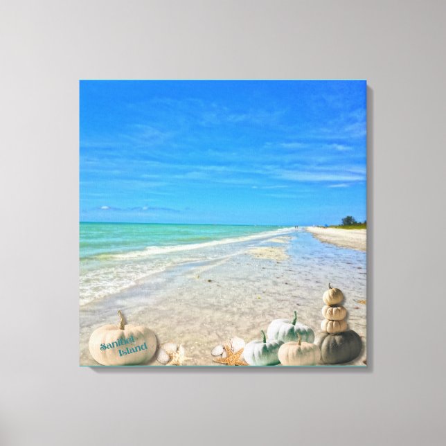 Sanibel Island Florida Beach with Fall Pumpkins Canvas Print (Front)