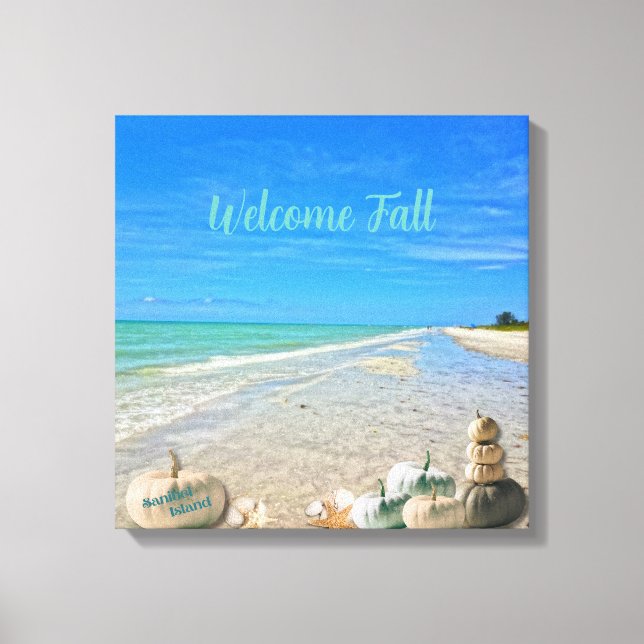 Sanibel Island Florida Beach with Fall Pumpkins Canvas Print (Front)