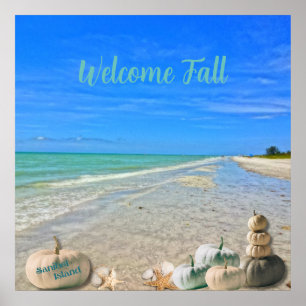 Sanibel Island Florida Beach with Fall Pumpkins  Poster