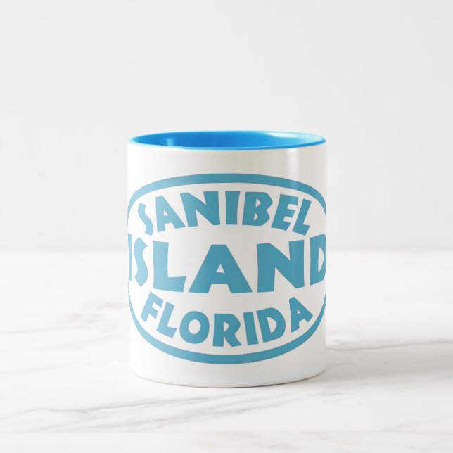 Sanibel Island Florida blue oval Two-Tone Coffee Mug (Center)