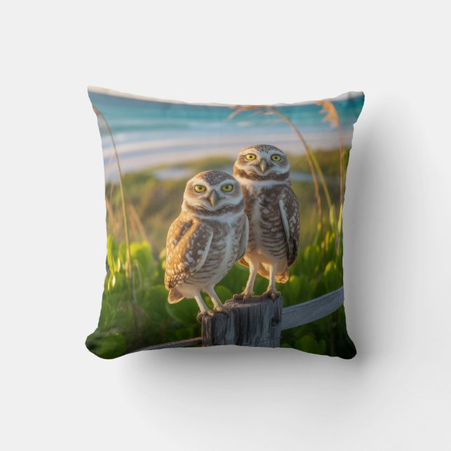 Sanibel Island Florida couple of burrowing owl Cushion (Front)