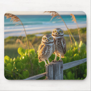 Sanibel Island Florida couple of burrowing owl Mouse Mat
