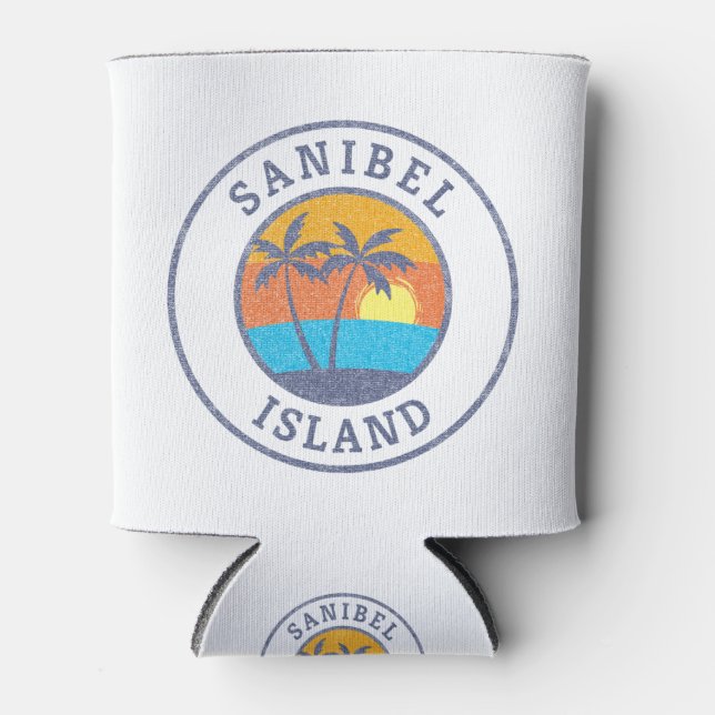 Sanibel Island, Florida Faded Classic Style Can Cooler (Front)