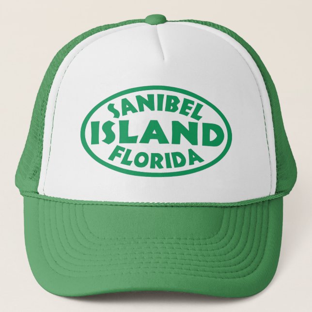 Sanibel Island Florida green oval Trucker Hat (Front)