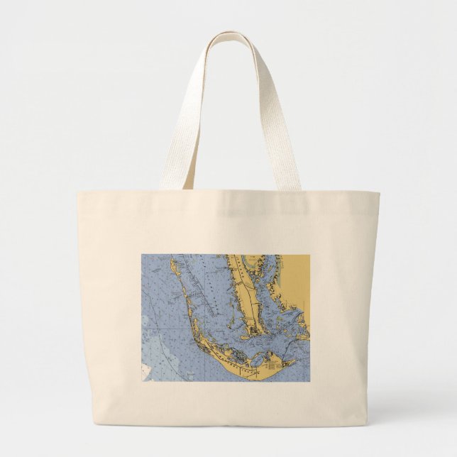 Sanibel Island Florida Nautical Chart Beach Bag (Front)