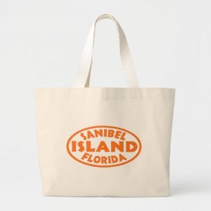 Sanibel Island Florida orange oval Large Tote Bag