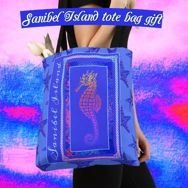 Sanibel Island, Florida Seahorse and Starfish Tote Bag (Creator Uploaded)