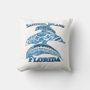 Sanibel Island Florida Vacation Tribal Dolphins Cushion